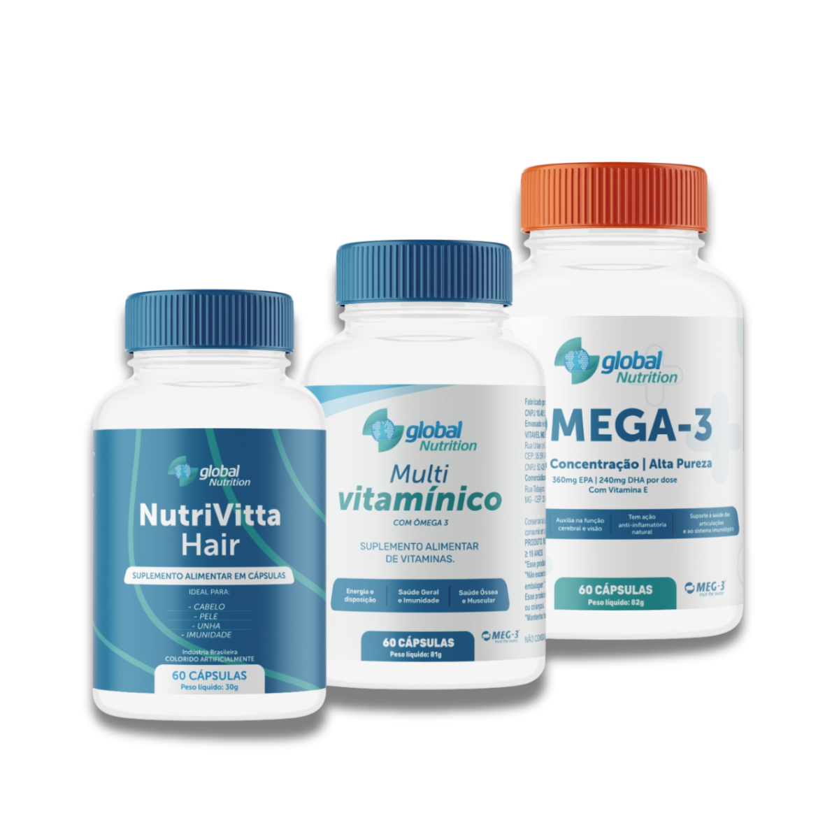 Kit Saúde Completa GlobalNutrition – Vitaminas, Coração e Cabelos