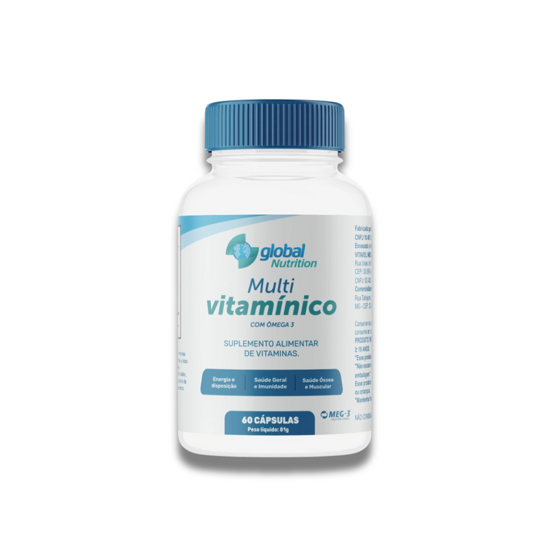 Multi Vitamínico Global Nutrition – 60 cápsulas | Com Omega 3